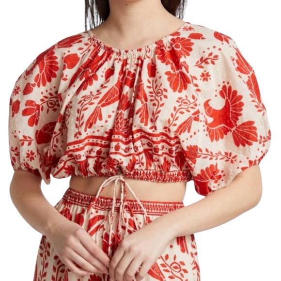 Red and White Floral Crop Top - Picture 2 of 14